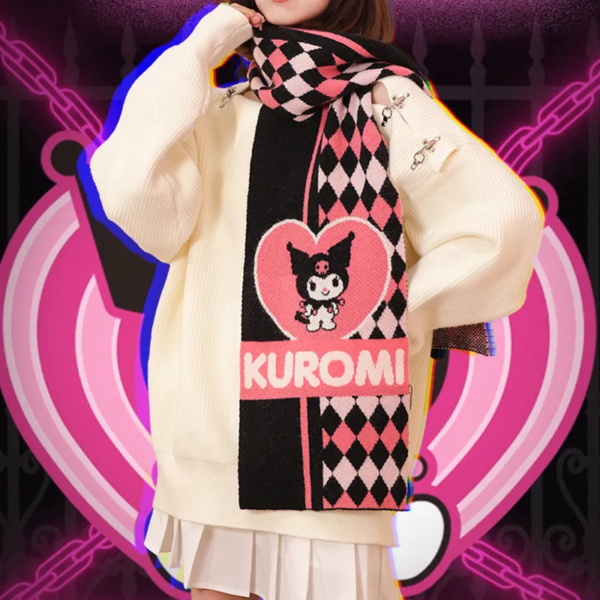 Kuromi Pink and White Cute Warm Scarf