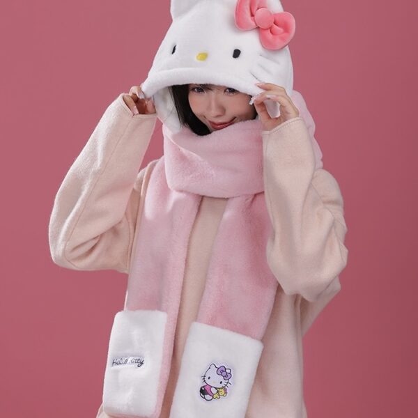 HelloKitty Sweet and Cute Pink Scarf Hat Gloves