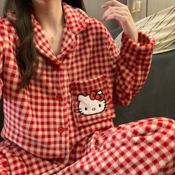 HelloKitty Coral Velvet Cute Big Red Pajamas