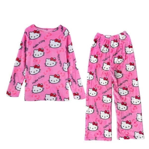 HelloKitty Coral Velvet Cute Sweet Pink Long Sleeve Pajamas