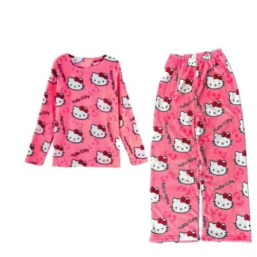 HelloKitty Coral Velvet Deep Pink Long Sleeve Home Pajamas