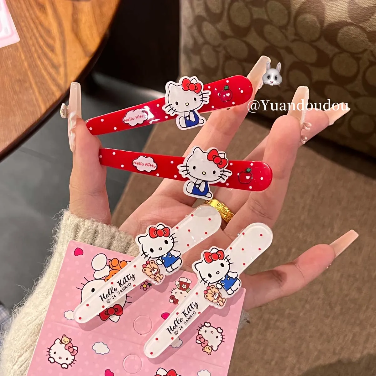 HelloKitty Pair of Cartoon Sweet Red Bangs Fun Hair Clips