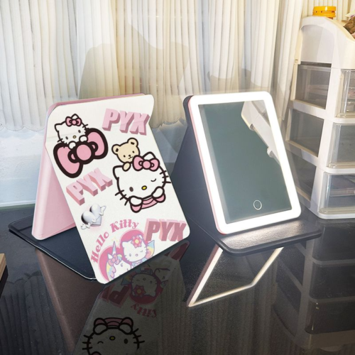 HelloKitty Cute Pink Foldable Rechargeable Makeup Mirror with Lighting