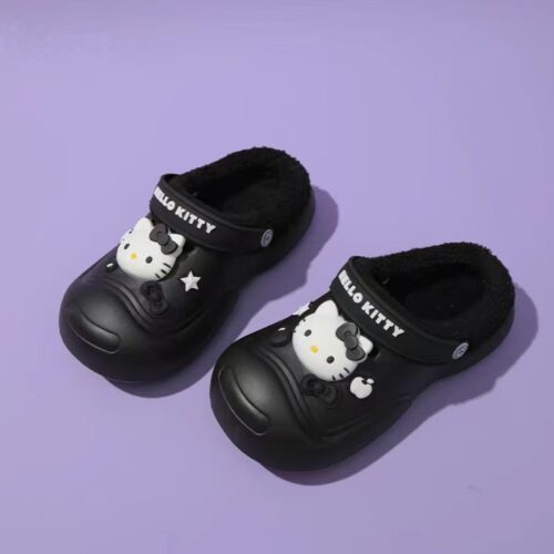 HelloKitty Cute Black Plush Double Wear Hole Shoes