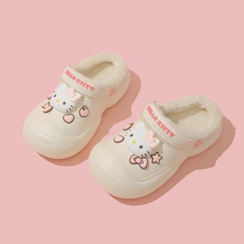 HelloKitty Cute and sweet white plush double penetration hole shoes