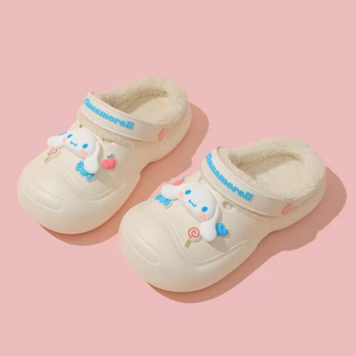 Cinnamoroll Cute White Plush Double Wear Hole Shoes