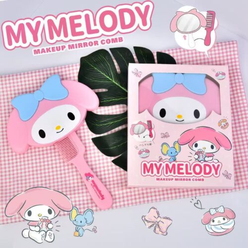 MyMelody Cute Pink Comb Makeup Mirror 2 in 1