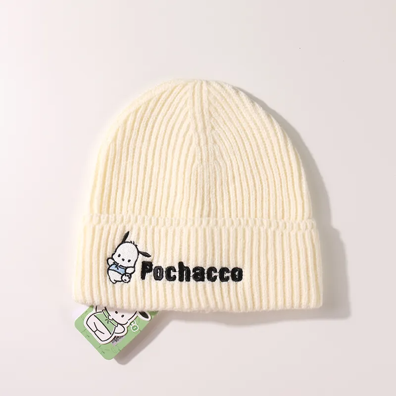 Pochacco Cute White Windproof Embroidered Knit Hat