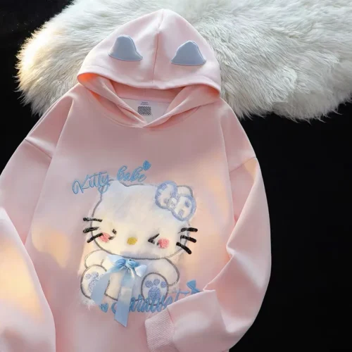 HelloKitty Sweet Embroidered Loose Hooded Sweatshirt